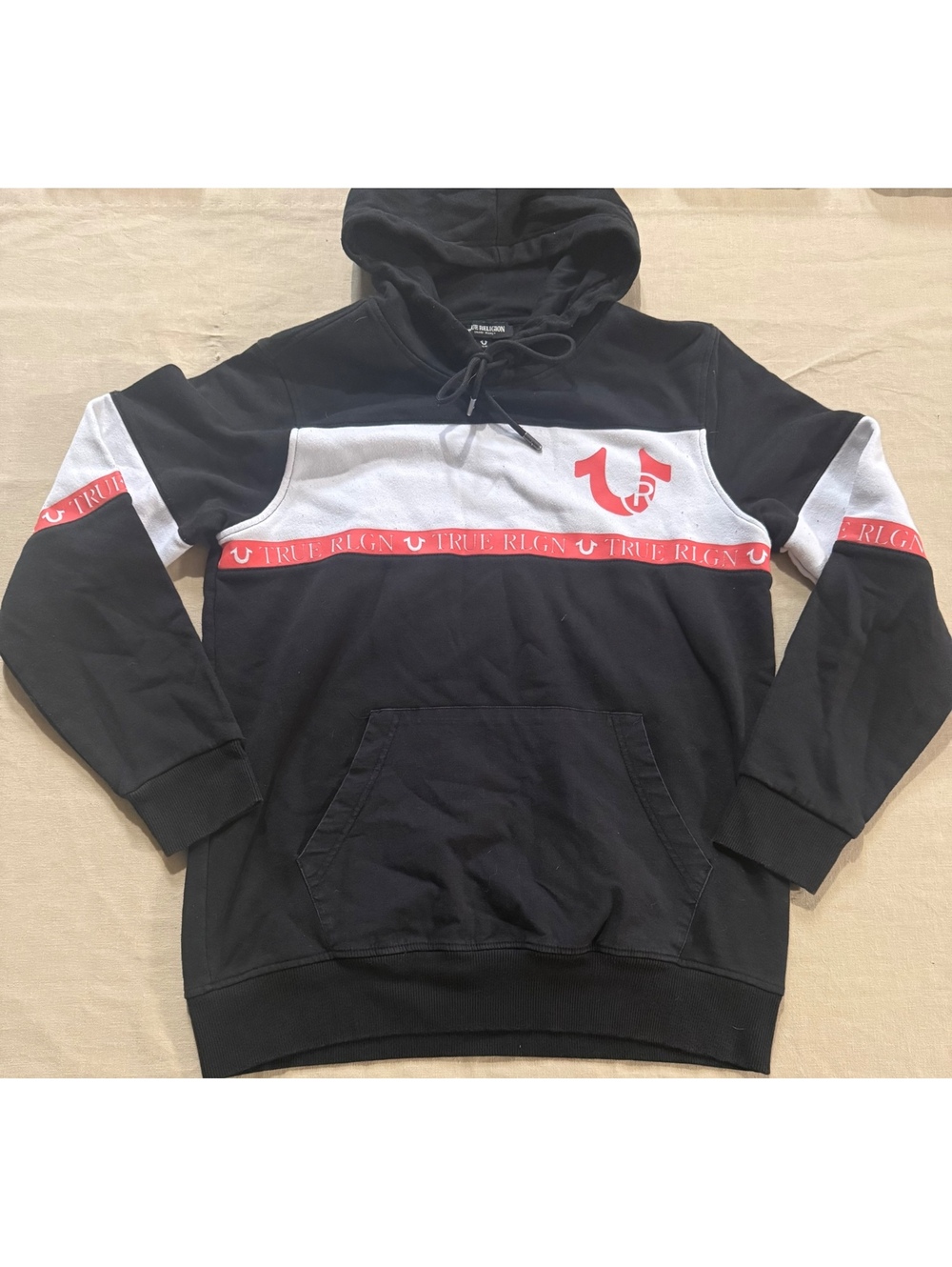 True Religion black colorblock pullover hoodie